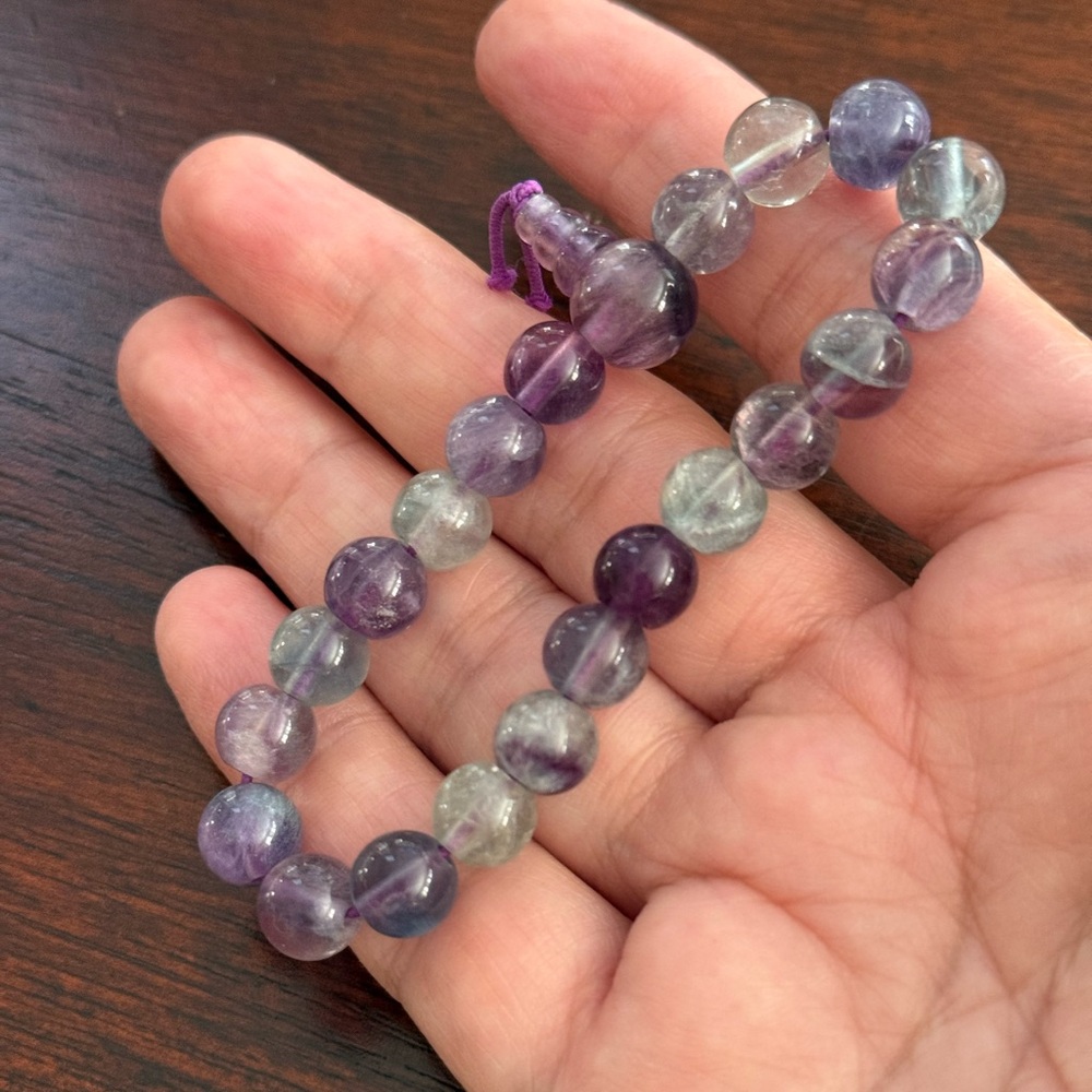 Multicolor natural fluorite bead stretchy bangle bracelet